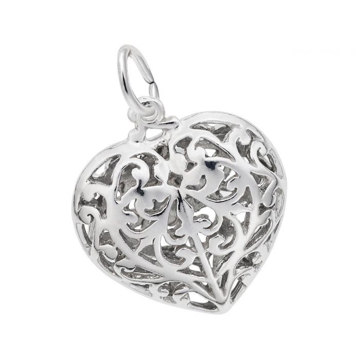 Sterling Silver Grand Mom Filigree Heart Charm
