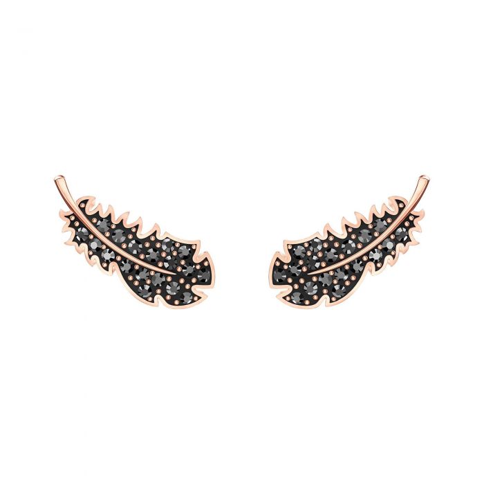 Swarovski Crystal Black Rose Gold Tone Feather Earrings Swarovski Crystal Black Rose Gold Tone Feather Earrings