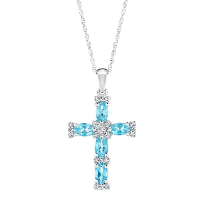 Swiss Blue Topaz And Created White Sapphire Cross Necklace - White Sapphire Cross Pendant Swiss Blue Topaz And Created White Sapphire Cross Necklace - White Sapphire Cross Pendant