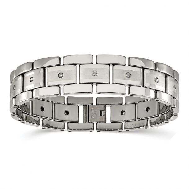 Tungsten Carbide Silver Modern Cross Link Mens Bracelet 8.5" 