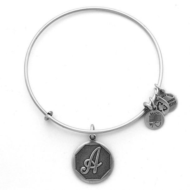 Alex and Ani Initial A Charm Bangle Bracelet Rafaelian Silver Finish