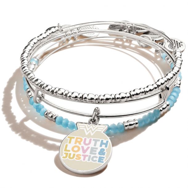 Authentic Alex and Ani Wonder Woman Shiny Silver Charm Bangle 