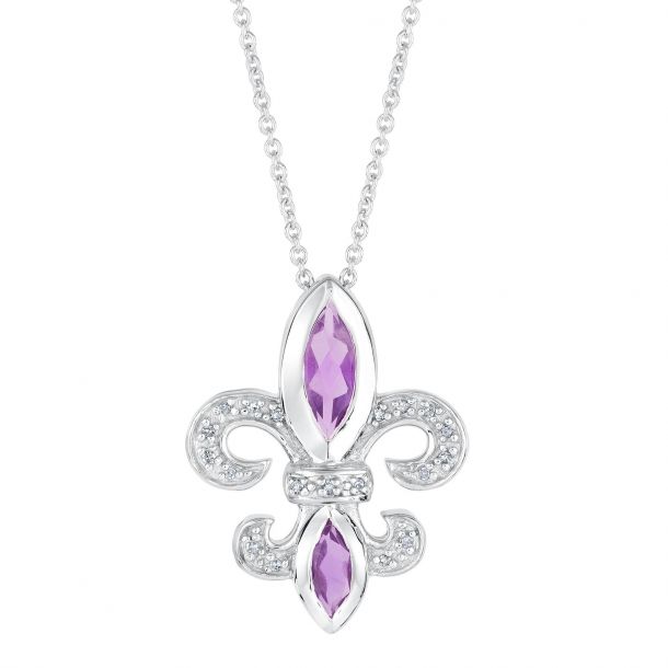 Purple February Birthstone 18-Inch Hamilton Gold Plated Necklace with 6mm Amethyst Birthstone Beads and Cross Charm