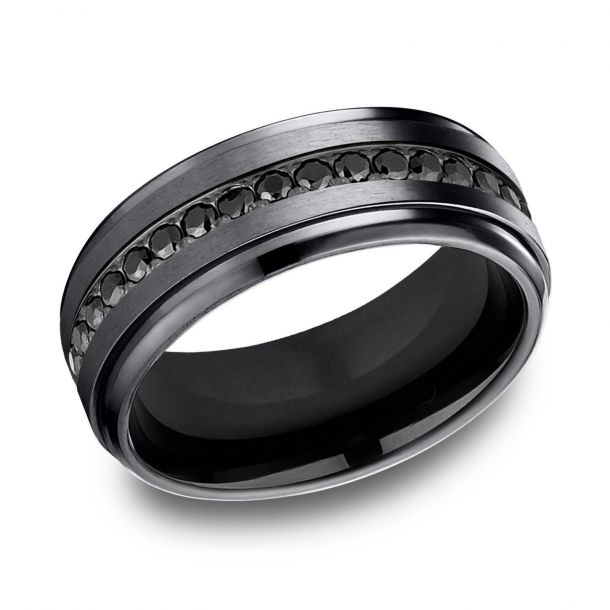 9MM Black Titanium Rings Simulated Diamonds Wedding Bands Matching Set Jewelry 
