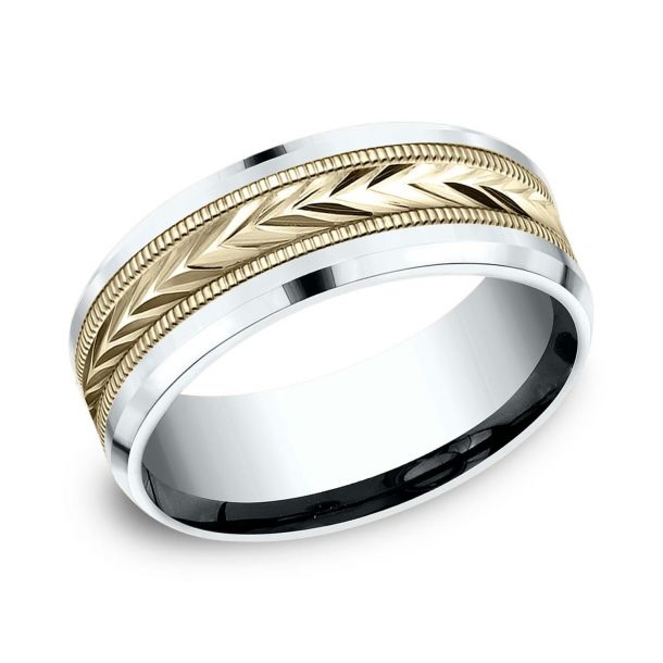 Stainless Steel Gold Color Plated Diagonal Coin Edge Comfort Fit Half-Round Band Ring 