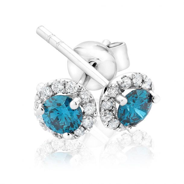 Blue Diamond Halo Earrings 3/8ctw | REEDS Jewelers