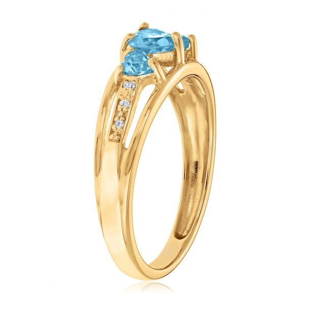 Ladies  Yellow Gold Plated Fashion Solitaire Ring with Heart Blue Topaz