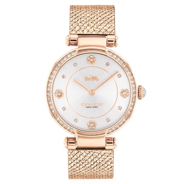 COACH Cary Crystal Accent and Rose GoldTone Bracelet Watch 34mm
