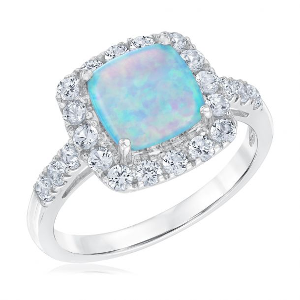 Sterling Ring  Sale  Free Gift Box White Sapphires Gift Tag and Free Shipping Faceted Opal