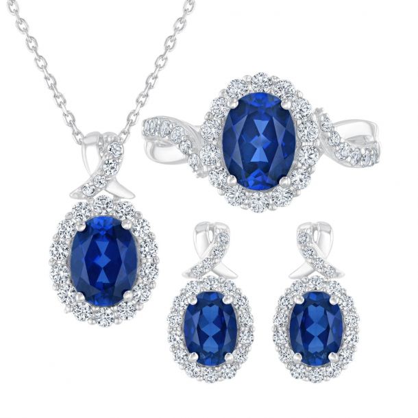 Free post 925 Sterling silver Ring Pendant Earrings Sets 8 Blue Sapphire 