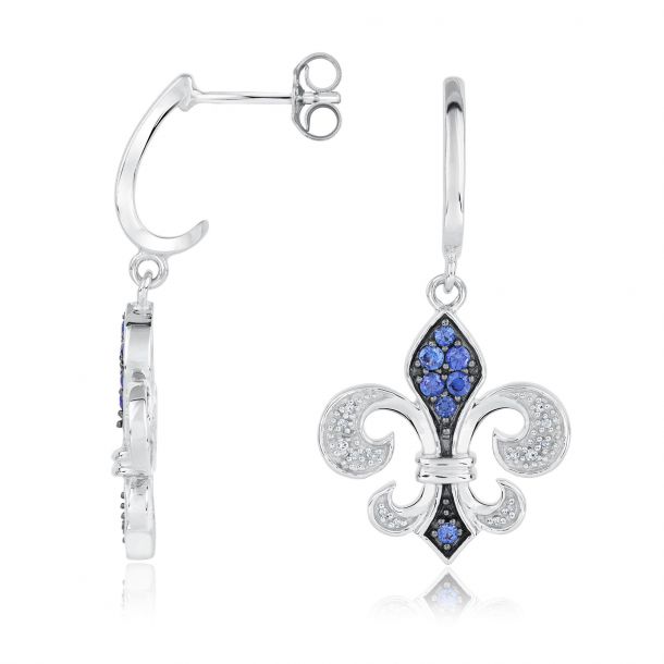 Created Ceylon Sapphire and Diamond Fleur-de-lis Earrings | REEDS Jewelers