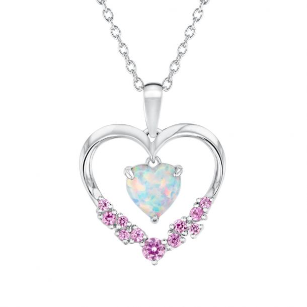 Created Opal And Pink Sapphire Heart Pendant Necklace Reeds Jewelers - White Sapphire Heart Pendant Necklace Created Opal And Pink Sapphire Heart Pendant Necklace Reeds Jewelers - White Sapphire Heart Pendant Necklace