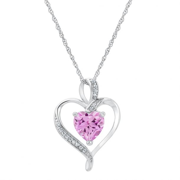 Created Pink Sapphire And White Heart Pendant Reeds Jewelers - White Sapphire Heart Pendant Necklace Created Pink Sapphire And White Heart Pendant Reeds Jewelers - White Sapphire Heart Pendant Necklace