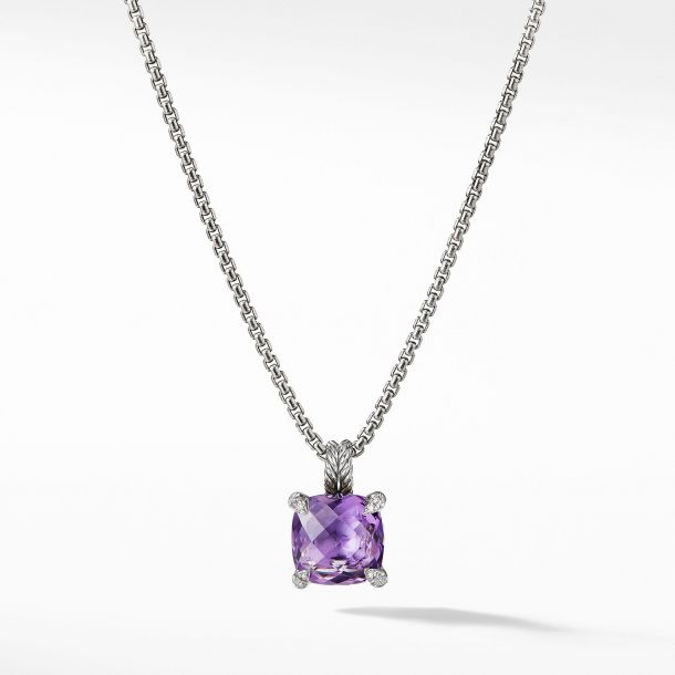 David Yurman Chatelaine Pendant Necklace With Amethyst And Diamonds 11mm Reeds Jewelers