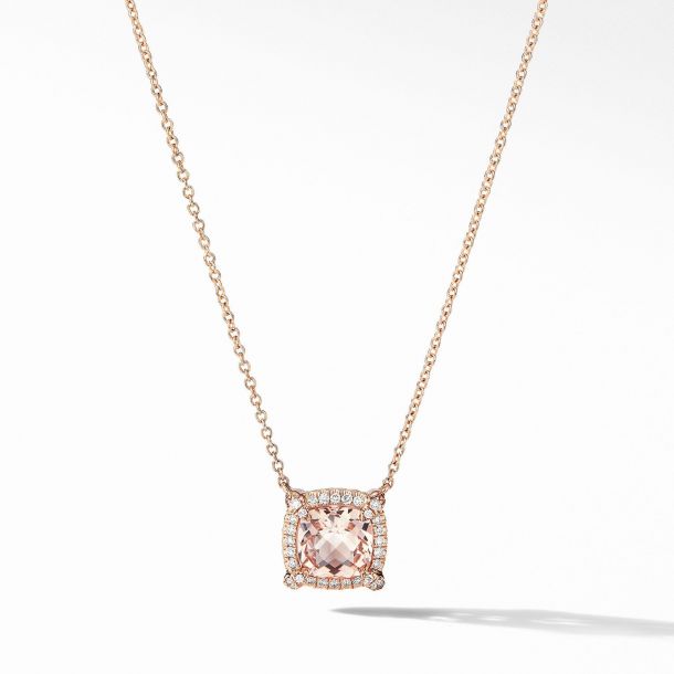 David Yurman Petite Claine Pavé Bezel Pendant Necklace In 18k Rose Gold With Morganite 7mm Reeds Jewelers - David Yurman Petite Pavé Pendant Necklace With Diamonds David Yurman Petite Claine Pavé Bezel Pendant Necklace In 18k Rose Gold With Morganite 7mm Reeds Jewelers - David Yurman Petite Pavé Pendant Necklace With Diamonds
