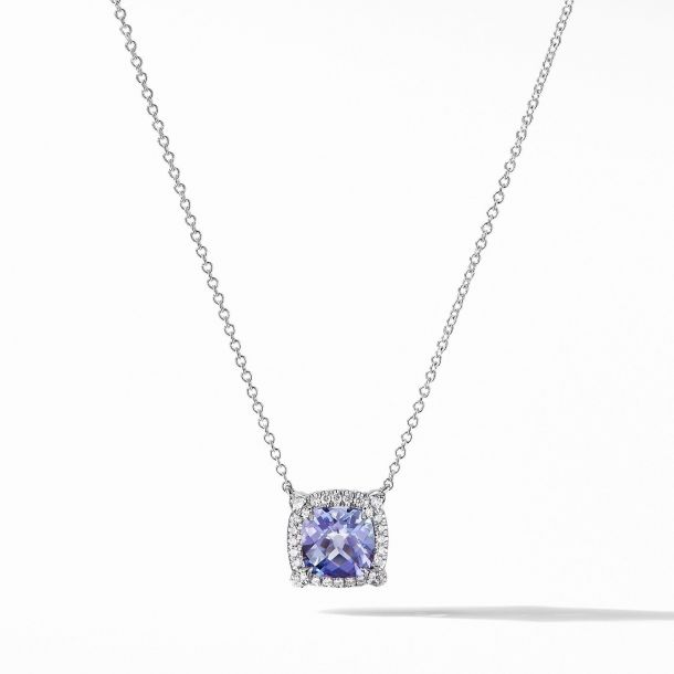 David Yurman Petite Claine Pavé Bezel Pendant Necklace In 18k White Gold With Tanzanite 7mm Reeds Jewelers - David Yurman Petite Pavé Pendant Necklace With Diamonds David Yurman Petite Claine Pavé Bezel Pendant Necklace In 18k White Gold With Tanzanite 7mm Reeds Jewelers - David Yurman Petite Pavé Pendant Necklace With Diamonds