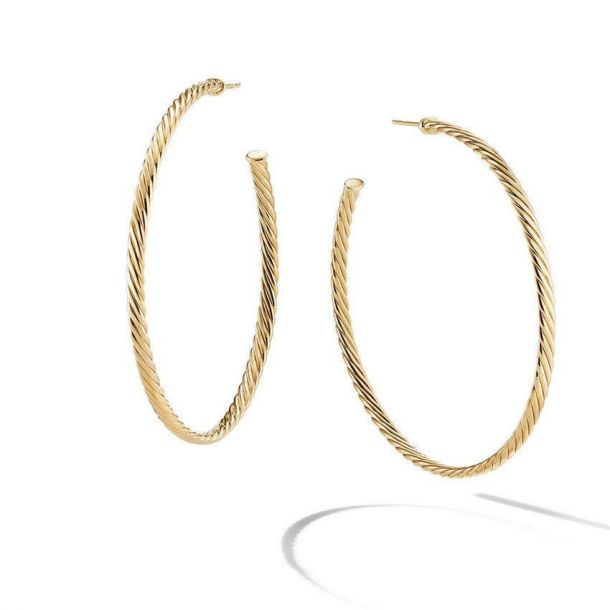 David Yurman Sculpted Cable Hoop Earrings in 18k Yellow Gold REEDS