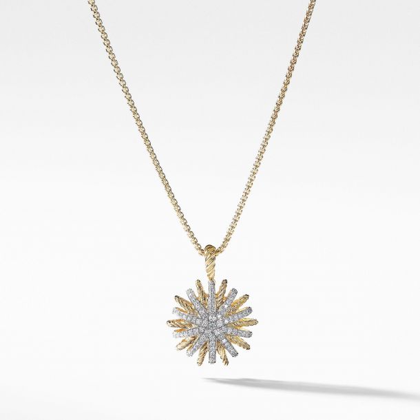 David Yurman Starburst Small Pendant Necklace with Diamonds in 18k Gold