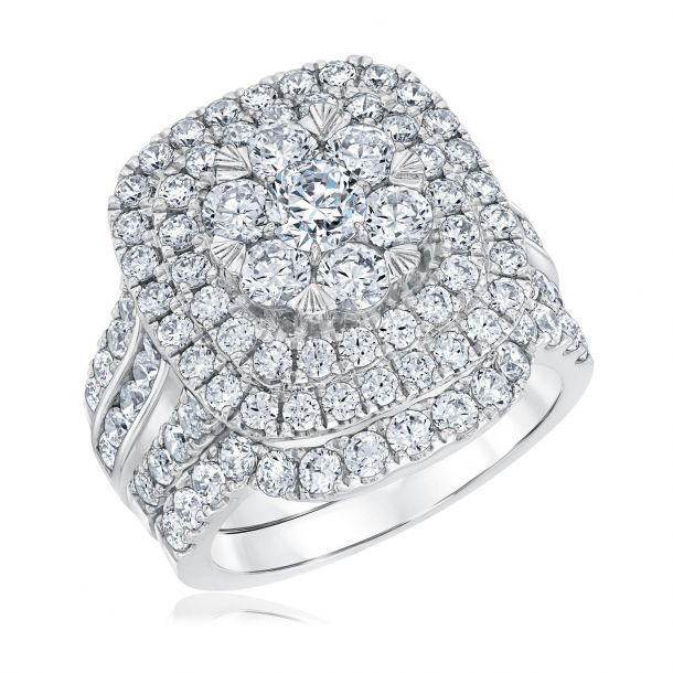 Ellaura Harmony Diamond Cluster Cushion Frame Engagement And Wedding Ring Bridal Set 4ctw Reeds Jewelers