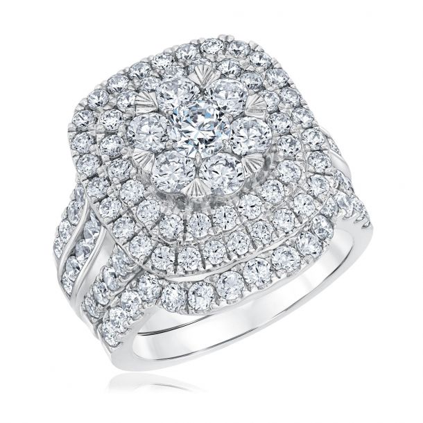 Ellaura Harmony Diamond Cluster Cushion Frame Engagement and Wedding Ring Bridal Set 4ctw