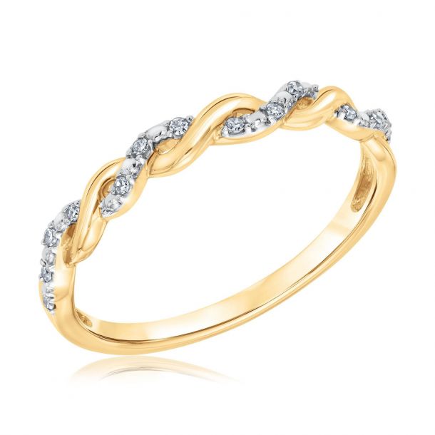 Diamond Twist Yellow Gold Stackable Ring 1/15ctw | REEDS Jewelers