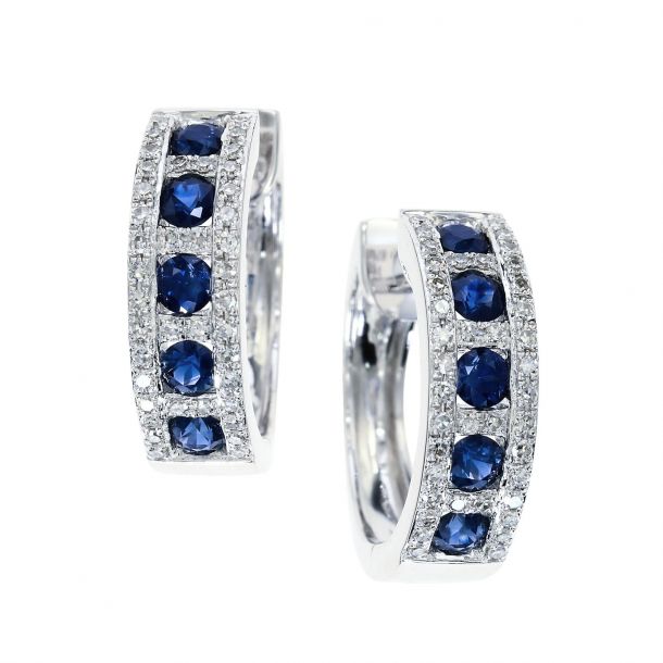 Effy Blue Sapphire and Diamond Hoop Earrings 1/4ctw | REEDS Jewelers
