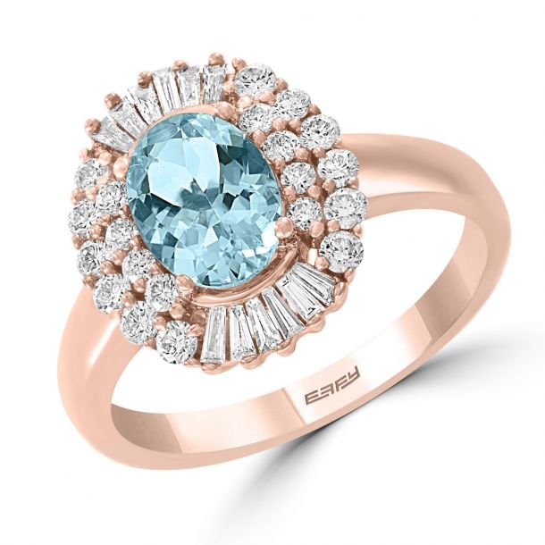 0.20 Carat ctw 14k Gold Round Aqua Aquamarine & Diamond Accent Bypass Heart Shaped Promise Fashion Ring