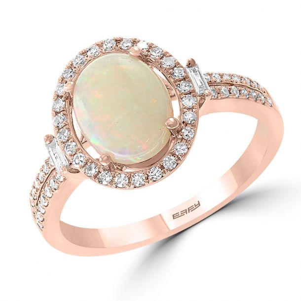 Effy Rose Gold Genuine Opal and Diamond Oval Halo Ring 1/4ctw | REEDS ...