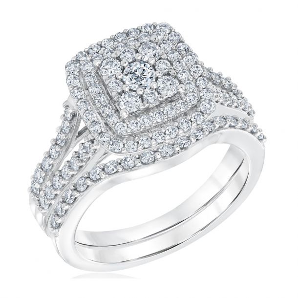 Ellaura Harmony Multi Diamond Double Halo Engagement and Wedding Ring