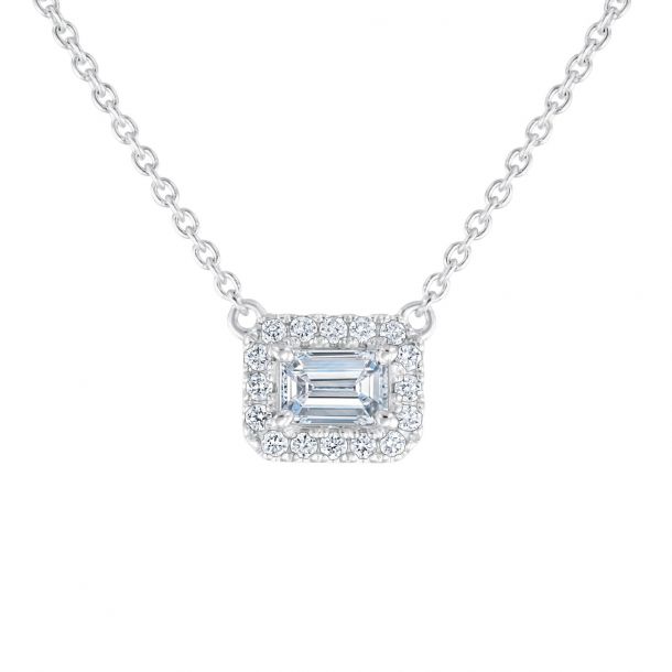 Emerald-Cut Diamond Halo Necklace 1/3ctw | REEDS Jewelers