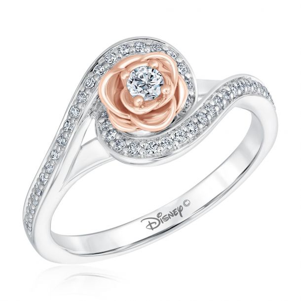 1/4 ct Disney Belle's Double Rose Diamond Fine Jewelry Ring 14k White Gold Over 