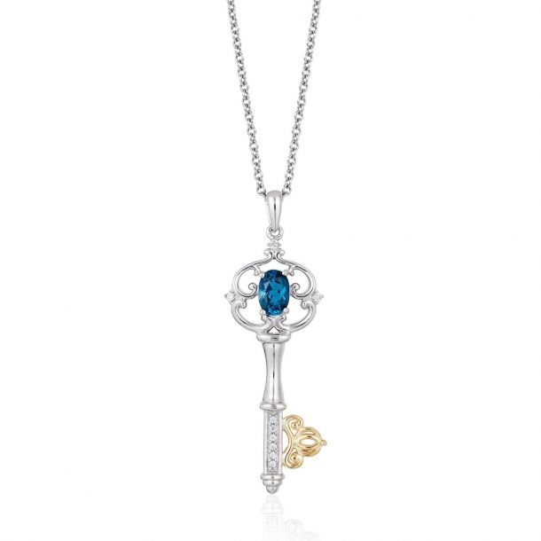Enchanted Disney Fine Jewelry Cinderella S Diamond And London Blue Topaz Key Pendant 1 20ctw Reeds Jewelers