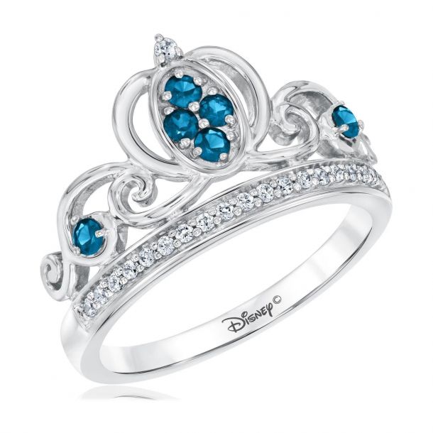 Enchanted Disney Cinderella's 1/10Ct Blue Oval Diamond Carriage Engagement Ring