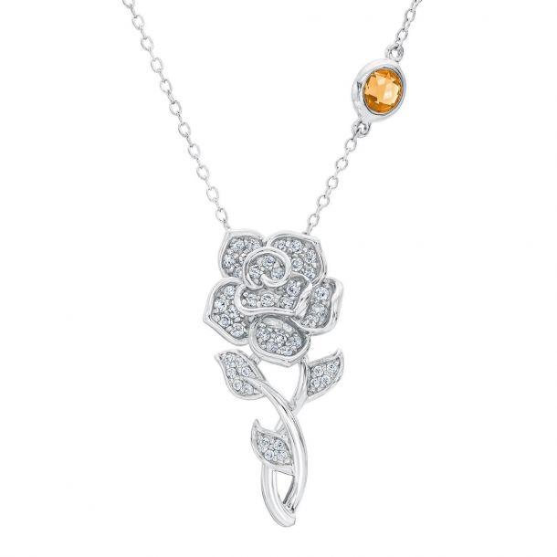 Enchanted Disney Fine Jewelry Diamond Belle S Rose Sterling Silver Pendant 1 4ctw Reeds Jewelers