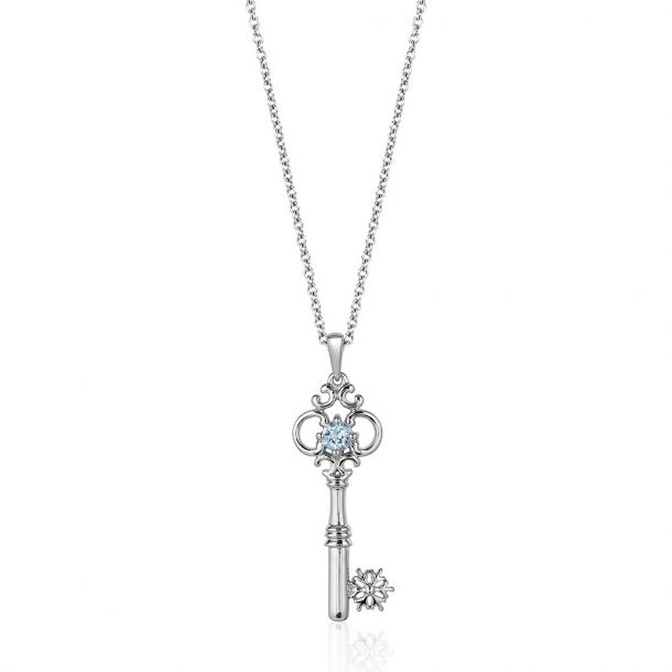 Enchanted Disney Fine Jewelry Elsa Aquamarine and Sterling Silver Key