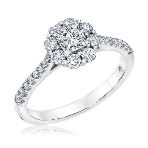 Exclusive REEDS Signature Square Diamond Halo Engagement Ring 3/4ctw ...