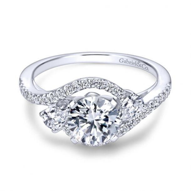 Gabriel Co Demi Diamond Three Stone Semi Mount Bypass Engagement Ring 1 2ctw Reeds Jewelers