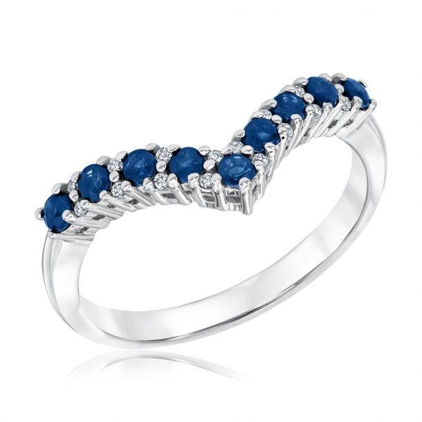 Genuine Blue Sapphire and Diamond Chevron Ring 1/15ctw | REEDS Jewelers