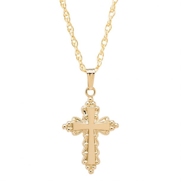 14k Yellow Gold-Filled Embossed and Hand Engraved Cross Pendant Necklace 18