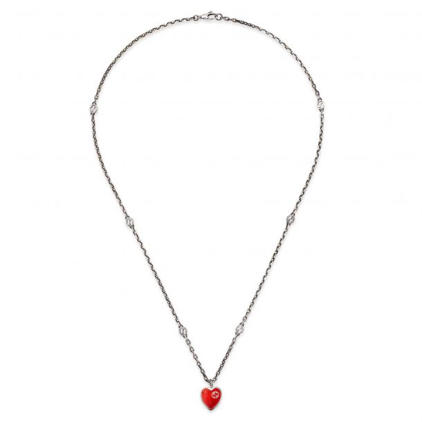 Gucci Interlocking G Red Enamel Heart Necklace | REEDS Jewelers