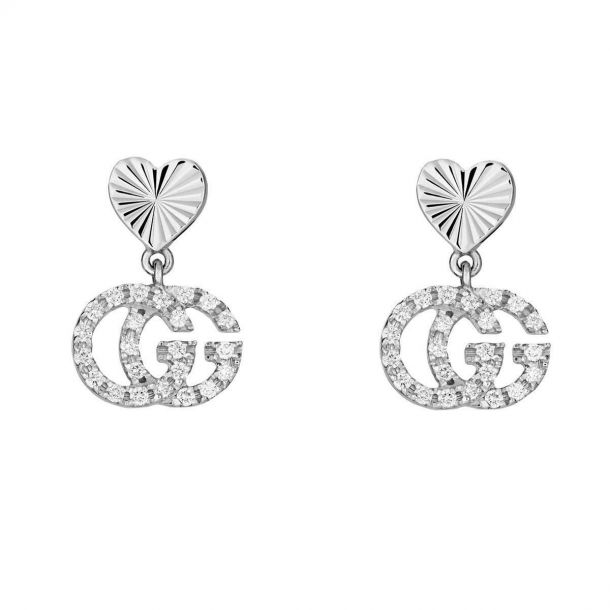 Gucci White Gold GG Heart Earrings | REEDS
