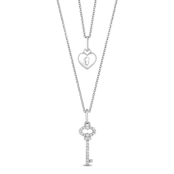 Hallmark Diamonds Heart Lock and Key Layered Necklace 1/5ctw REEDS