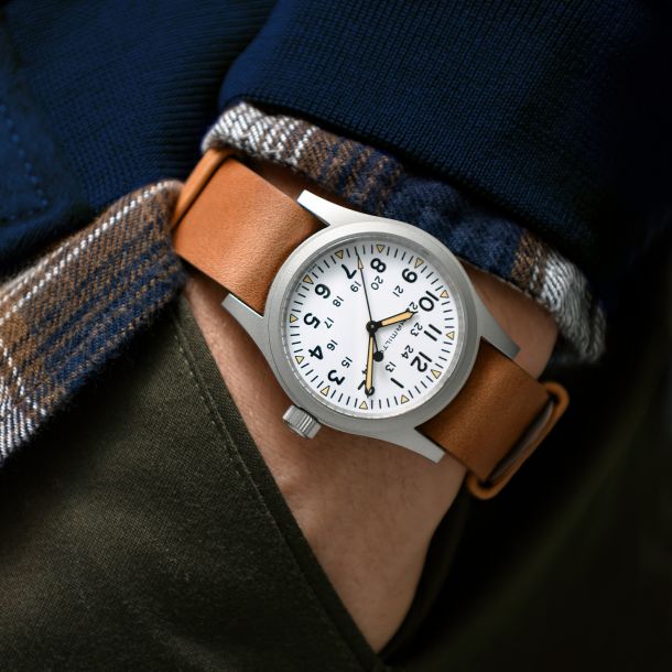 Hamilton Khaki Field Mechanical Brown Leather Strap Watch H69439511 Reeds Jewelers