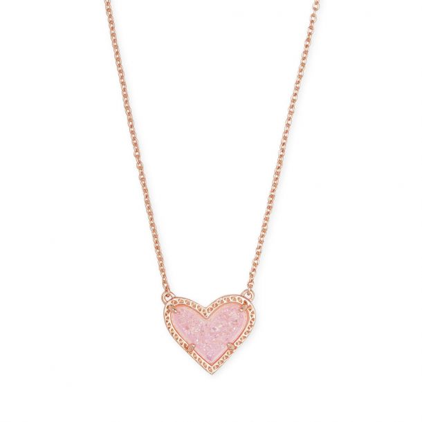 Kendra Scott Ari Heart Pendant Necklace in Pink Drusy, Rose Gold-Plated ...