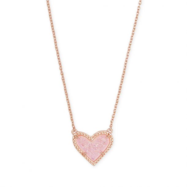 Kendra Scott Ari Heart Pendant Necklace in Pink Drusy, Rose GoldPlated