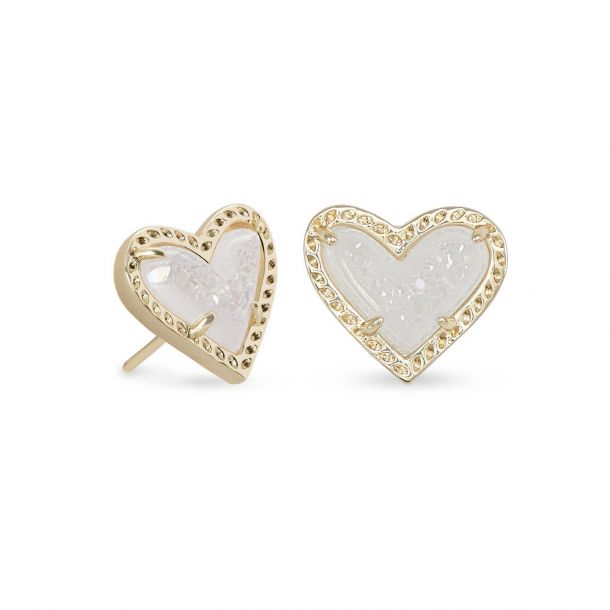 Kendra Scott Ari Heart Stud Earrings In Iridescent Drusy Gold Plated Reeds Jewelers