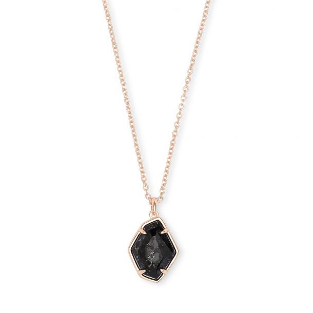 Kendra Scott Ellington Short Pendant Necklace In Black Granite Rose Gold Plated Reeds Jewelers