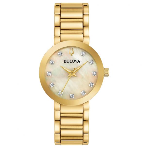 Ladies' Bulova Futuro Diamond Accent Gold-Tone Stainless Steel Watch ...