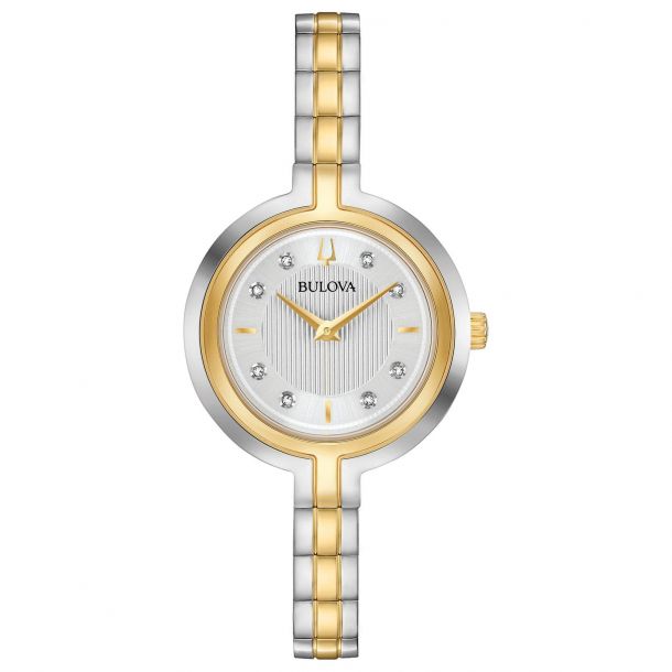 Ladies Bulova Rhapsody Diamond Two Tone Stainless Steel Watch 98p193 Reeds Jewelers