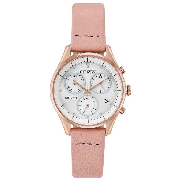 Ladies Citizen Eco Drive Chandler Pink Leather Strap Watch Fb1443 08 Reeds Jewelers